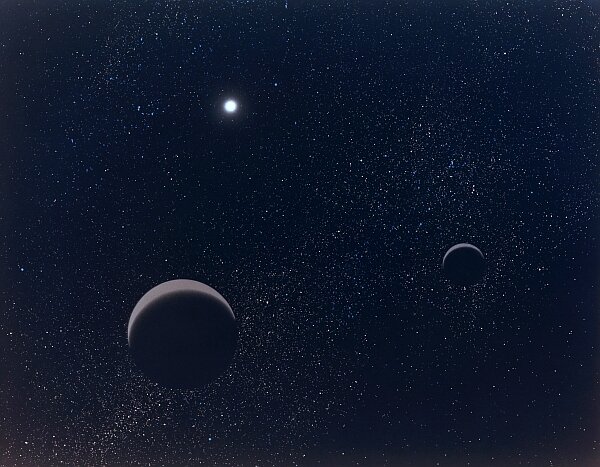 Плутон и Харон (иллюстрация NASA / Norman W. Lee / Stephen Paul Meszaros).