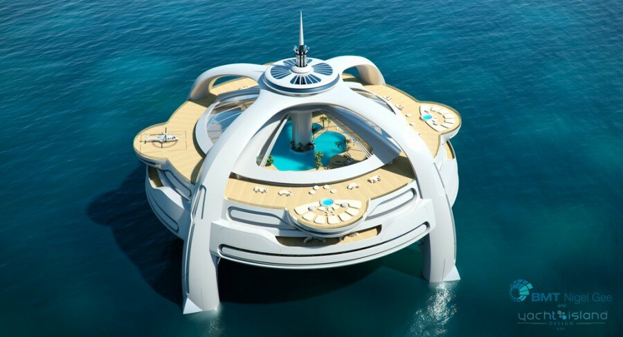 Проект плавающего острова Utopia от архитектурной студии Yacht Island Design и консалтинговой компании BMT Nigel Gee