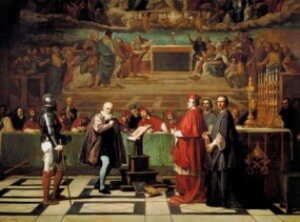 Галилео Галилей перед судом инквизиции в Ватикане, 1633. Художник<br /> Жозеф-Николя Робер-Флёри, 1847.